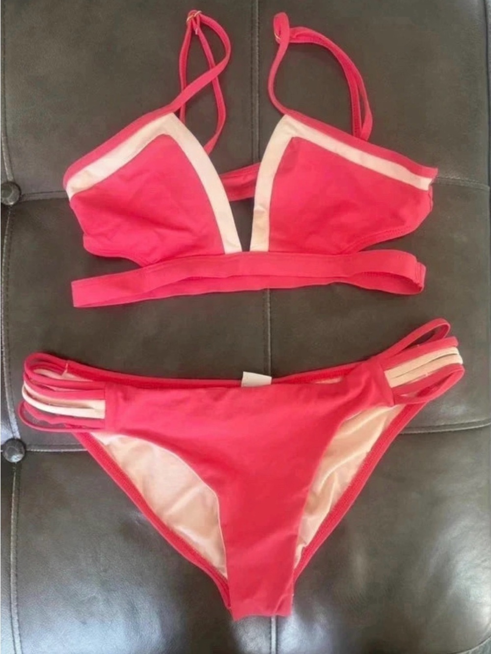 L*Space Pink Two-Piece Bikini Set with Cream Trim
